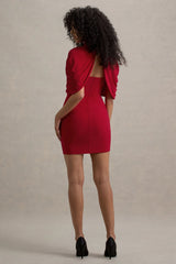 Perdi | Red Bodycon Mini Dress With Twisted Cape