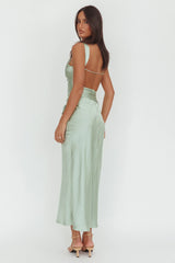 Standing By Backless Waist Tie Maxi Dress Sage