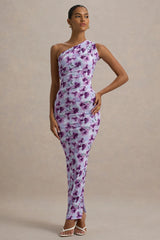 Venetia | Purple Floral Print One-Shoulder Tie-Back Maxi Dress