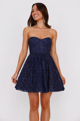 Soirée Star Strapless Sequin Mini Dress Navy