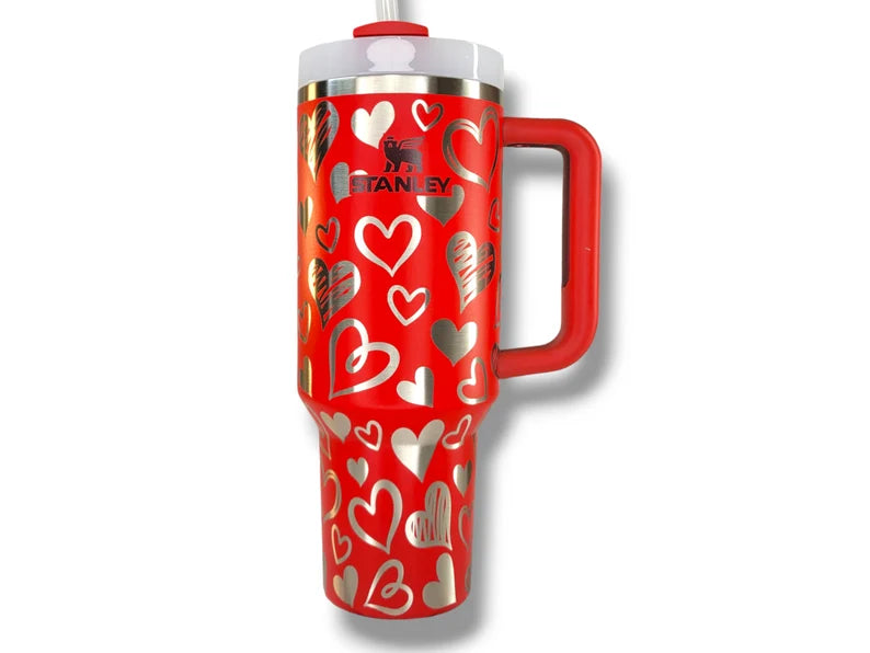 Stanley Valentine's Day Red LAVA Etched Heart Valentine's Red Stanley Quencher Tumbler Engraved Stanley Cup Custom Gift Cup 40oz Tumbler