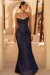 Marya | Blue Leopard Print Cowl-Neck Maxi Dress