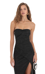 Overlap Shimmer Strapless Dress in Black
