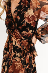 Maura Wrap Maxi Dress | Black Print