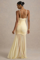 Pasqualina | Pale Lemon Ruched Plunge-Neck Maxi Dress