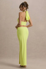 Aura | Lime Green Halter-Neck Cut-Out Split Maxi Dress