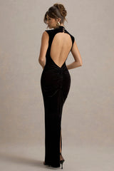 Samaria | Black Velvet High-Neck Maxi Dress