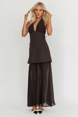 Opulent Halterneck Layered Maxi Dress Black