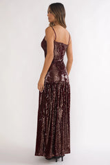 Miller Drop Waist Sequin Maxi Dress Burgundy