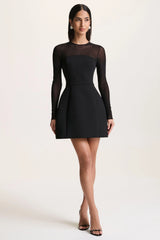Aviana | Black Mesh Crew-Neck Mini Dress