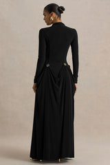 Caprice | Black High-Neck Maxi Dress With Embellished Details