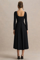 Alison | Black Square-Neck A-Line Midi Dress
