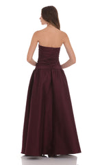 Cutout Drop Waist Strapless Maxi Dress in Wine