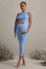 Katarine | Powder Blue Asymmetric Knot Maternity Midi Dress
