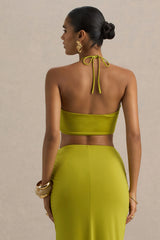 Alani | Green Halter Neck Ruched Bandeau Top