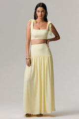 Reminiscent | Lemon Ruched Maxi Skirt