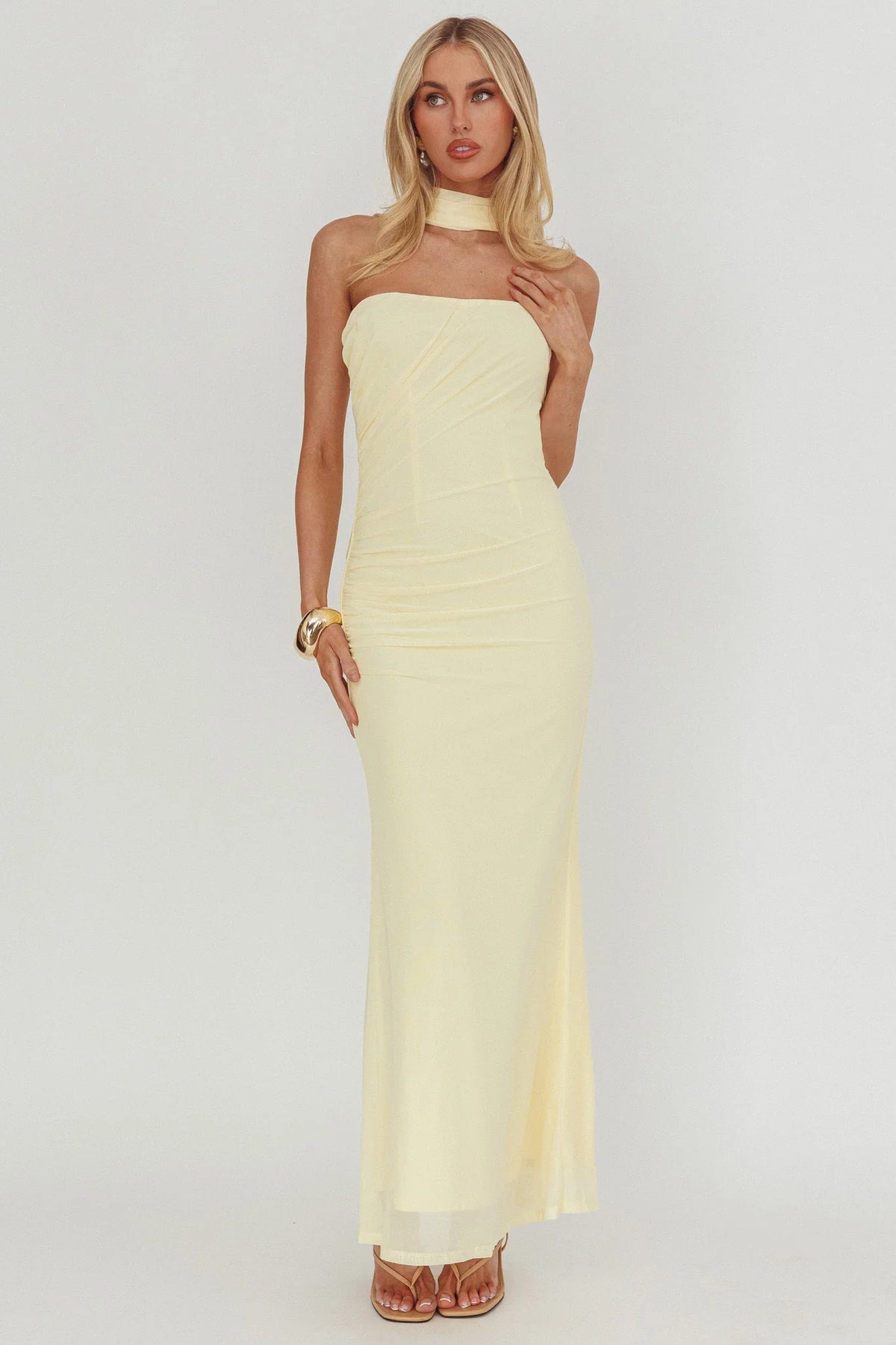 Truth Be Told Reverse Halter Maxi Dress Butter