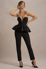 Idaho | Black Sweetheart Corset Jumpsuit With Satin Peplum
