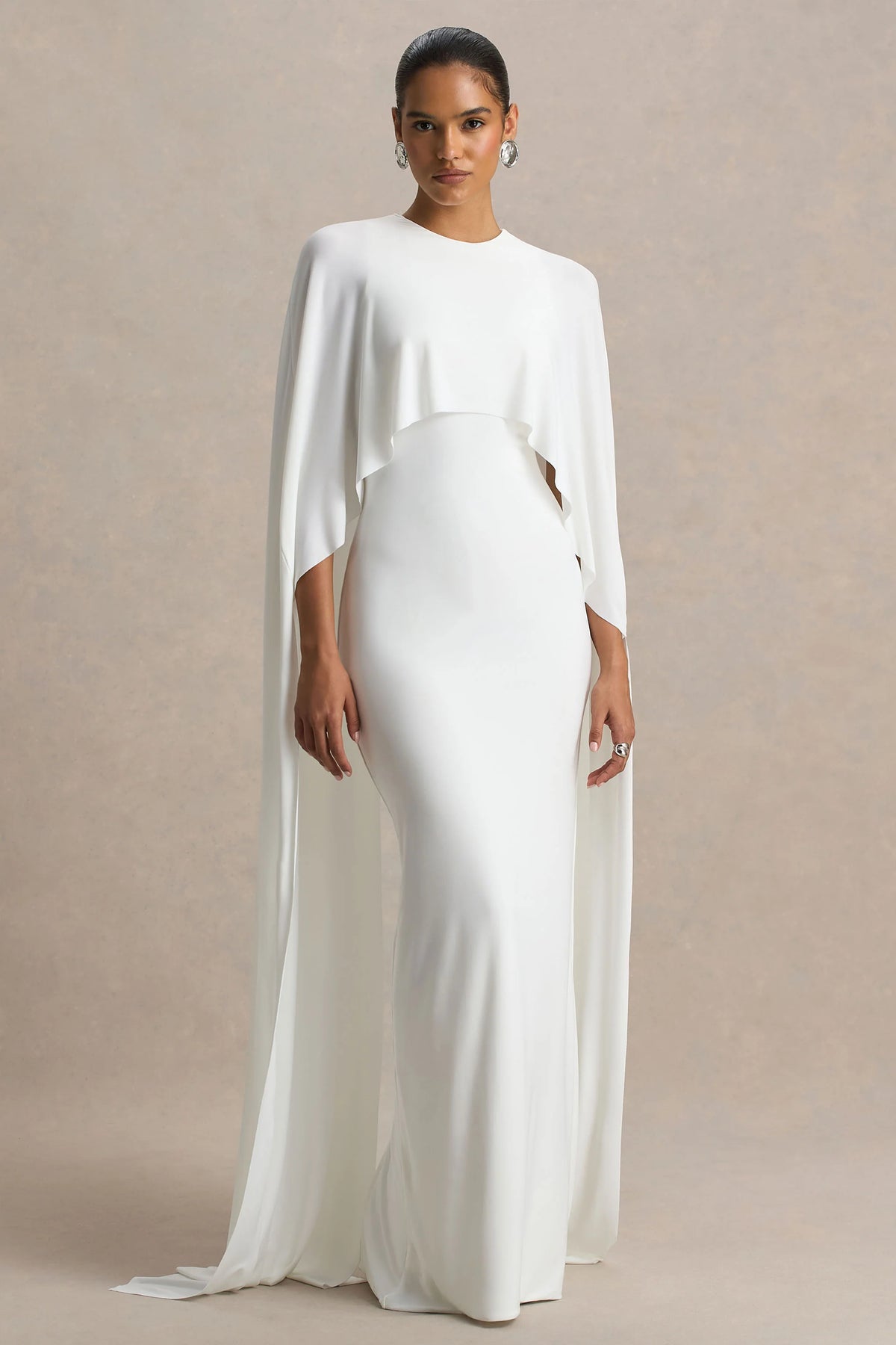 Padma | White Draped Maxi Dress With Cape Sleeves