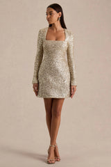 Invite | Gold Sequin Square-Neck Mini Dress