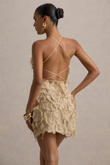 Kamara | Nude Sequin Floral Halter-Neck Mini Dress