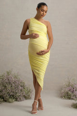 Late Night | Lemon Maternity Ruched One Shoulder Midi Dress