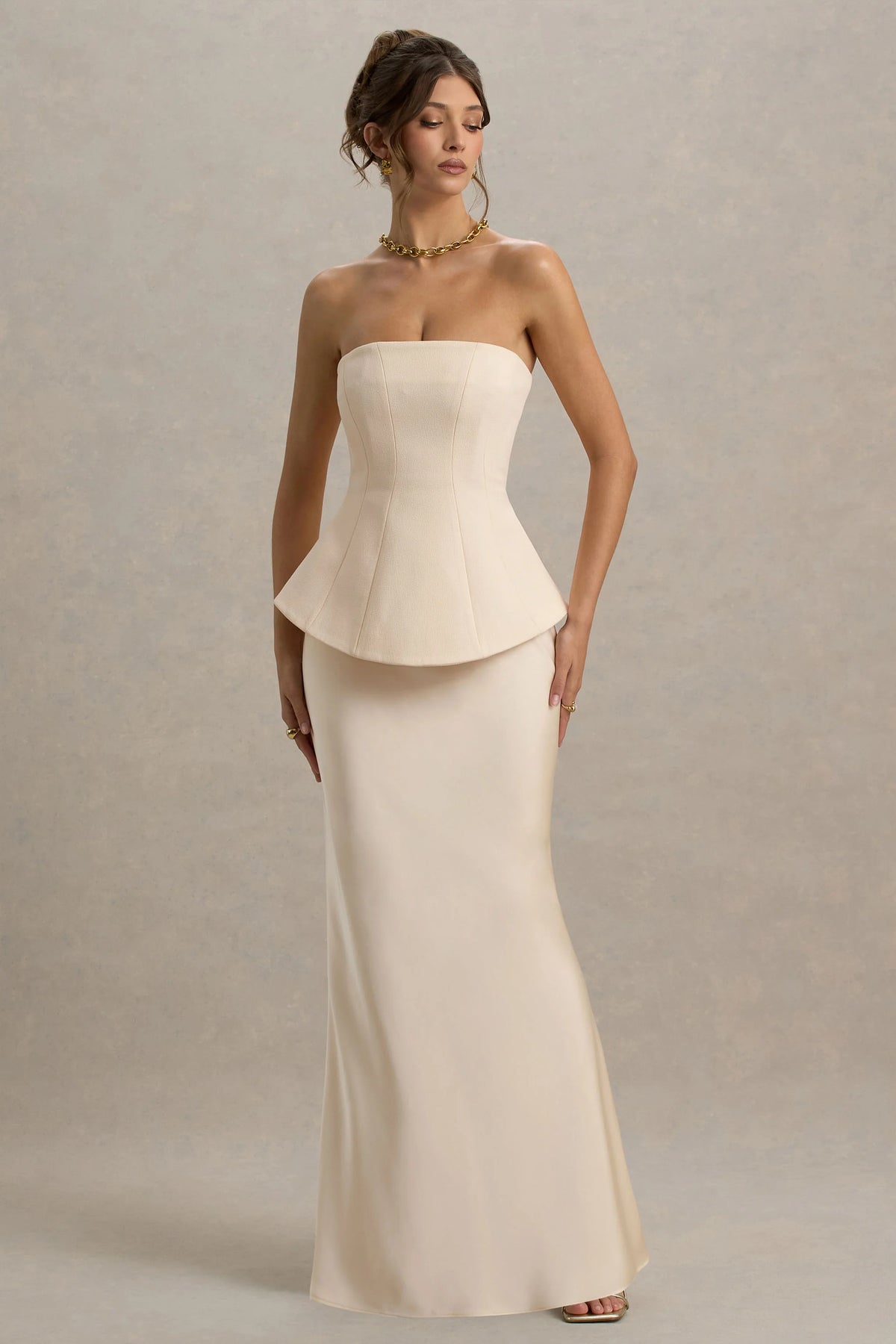 Ohio | Champagne Strapless Corset Maxi Dress