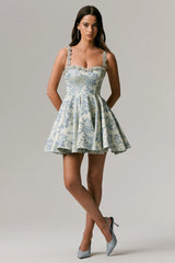 Seashell | Light Blue Jacquard Sweetheart Skater Mini Dress