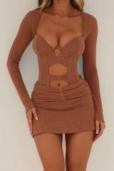 Aubrey Long Sleeve Mini Dress Tan