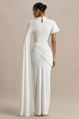Tropic | White High-Neck Maxi With Long Cape Sleeve