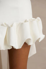 Geneve | White Halter-Neck Mini Dress With Ruffled Trim