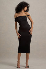 Skye | Black Twisted Bardot Midi Dress