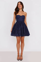 Soirée Star Strapless Sequin Mini Dress Navy