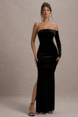 Sandrine | Black Velvet One-Sleeve  Maxi Dress