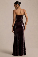 Lenor | Burgundy Plunge-Neck Maxi Dress