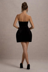 Naia | Black Velvet Embellished Bandeau Mini Dress