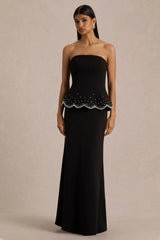 Robin | Black Hand-Embellished Strapless Corset Maxi Dress