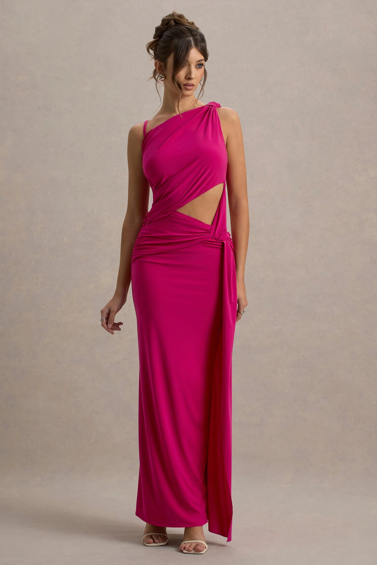 Storm | Hot Pink Asymmetric Maxi Dress With Cut-Out Details