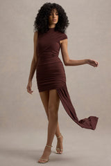 Nocturnal | Brown Ruched Mini Dress With Sash