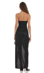 Overlap Shimmer Strapless Dress in Black