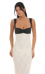 Two-Toned Lace Maxi Dress in Cream