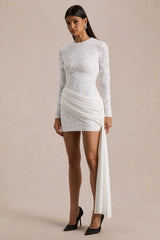 Florecita | White Embellished Lace Mini Dress With Sash Detail