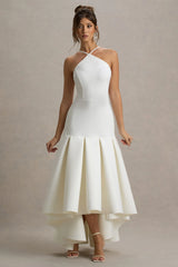 Mavis | Cream Halter-Neck Maxi Dress With High-Low Skirt