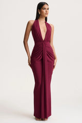 Lesley | Burgundy Plunge-Neck Maxi Dress