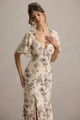 Stila | Lemon Floral Print Plunge-Neck Maxi Dress With High Front Split