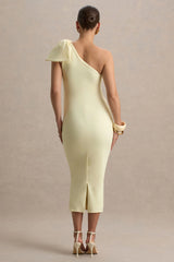 Adorn | Lemon Asymmetric Maternity Midi Dress With Shoulder Bow Detail
