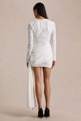 Florecita | White Embellished Lace Mini Dress With Sash Detail