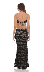 Textured Lace Maxi Skirt in Black