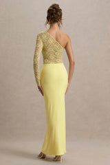 Moonlight | Lemon Asymmetric Maxi Dress With Lace Detailing
