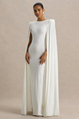 Mimi | White Slashed-Neck Maxi Dress With Cape Sleeve Detail
